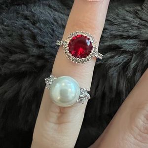 Set of Ruby and Pearl rings